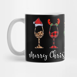 Merry Christmas Leopard Red Green Plaid Wine Glasses Mug